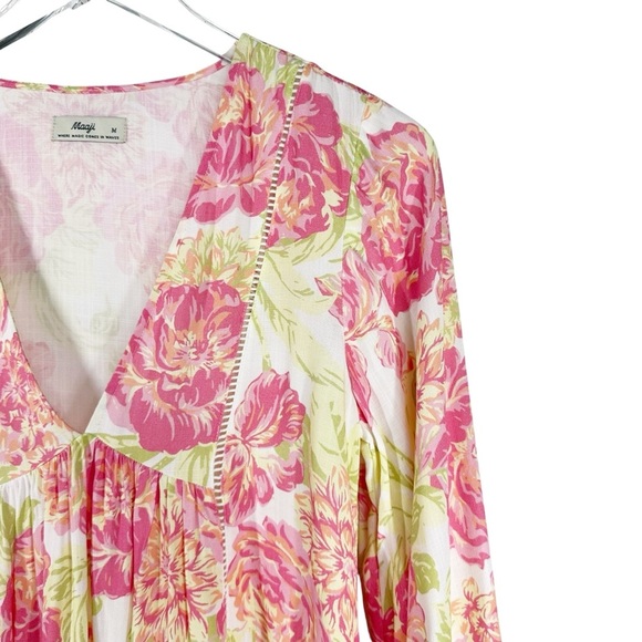 MAAJI Pink Beachy V-Neck Flowy Floral Mini Dress Medium - Picture 3 of 8